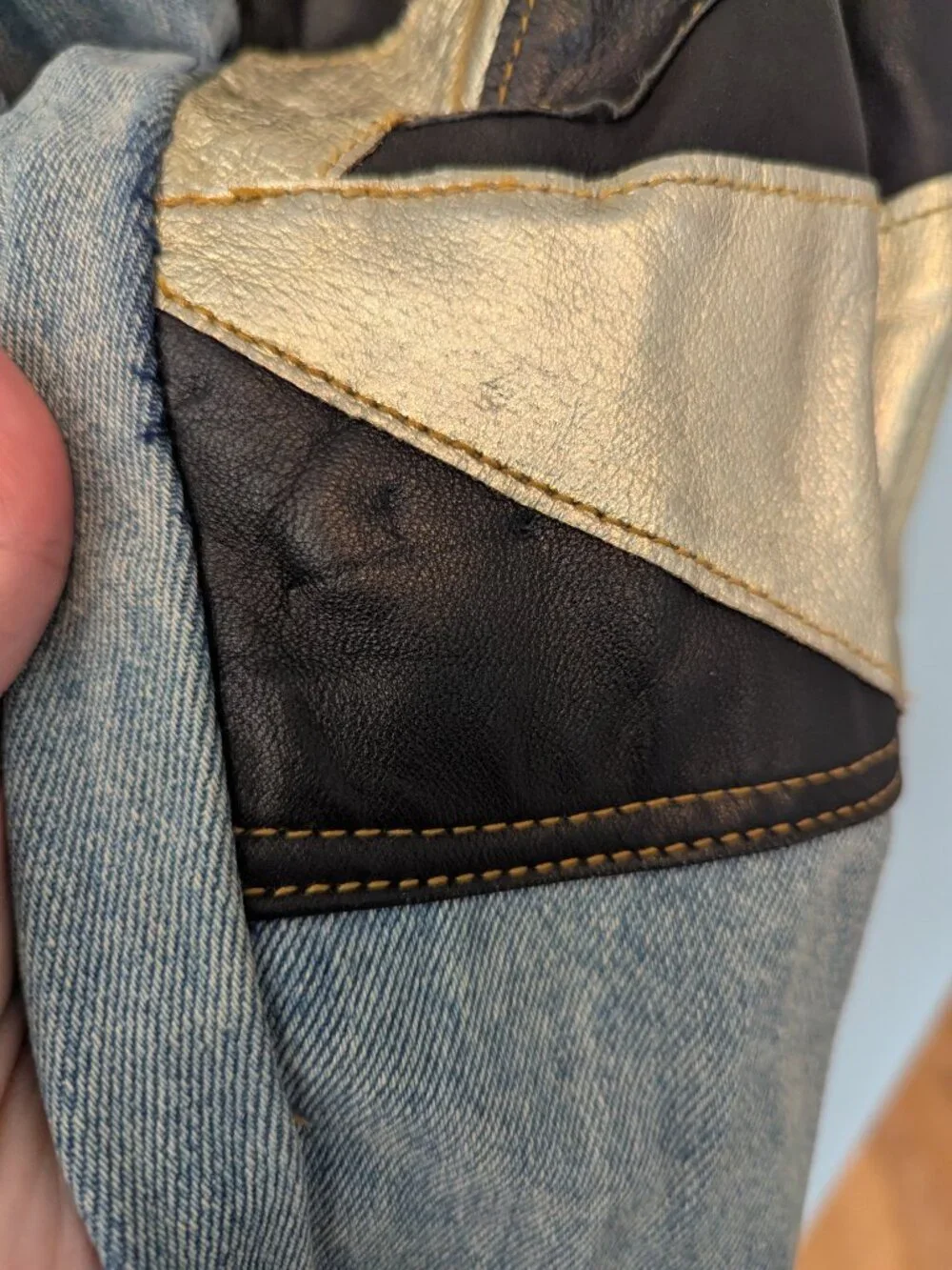 Vintage 100% Leather Geometric Patchwork Don't Stop International Denim Jeans - Picture 7 of 15